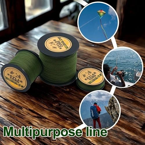 9KM DWLIFE Camo Green Kevlar Cord, High Strength, Ultralight, Abrasion Resistance for Trip Wire, Saw, Model Rocket, Hammock Tarp Ridgeline, Camping，Tactical Survival thumbnail 7