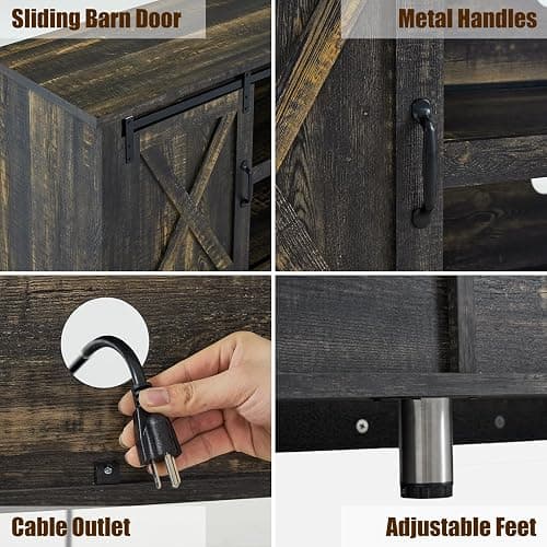 AMERLIFE 66" Farmhouse TV Stand for 75 Inches TVs, Entertainment Center with Sliding Barn Door and Adjustable Shelf & Feet, Console Table with Storage, Dark Rustic Oak thumbnail 4