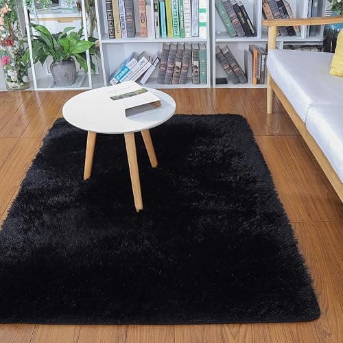 Merelax Soft Modern Indoor Shaggy Area Rug for Bedroom Livingroom Dorm Kids Room Home Decorative, Non-Slip Plush Fluffy Furry Fur Rugs Comfy Nursery Accent Floor Carpet 3x5 Feet, Black thumbnail 5
