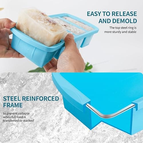 WENQING Silicone Freezer Tray with Lid 2 Pack Silicone Freezer Molds - Large Ice Cube Tray - Makes 8 Perfect 1 Cup Portions Soup Cubes Meal Prep Containers- Oven & Dishwasher Safe thumbnail 2