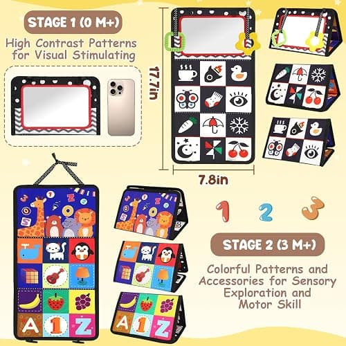 URMYWO Tummy Time Toy - Black and White High Contrast Baby Toys for Newborn - Baby Visual Stimulation Mirror - Montessori Sensory Crinkle Toy for Infant 0-3-6-12 Months - Shower Gift for Boy Girl thumbnail 2