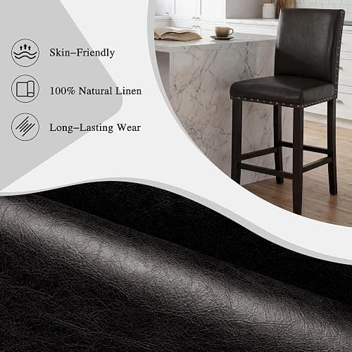 Upholstered Counter Height Bar Stools with Nailhead Trim, 24 Inch Seat Height, Solid Wood Frame, 300 LBS Weight Capacity, PU Leather & Fabric Options for Kitchen Island, Dining Room, Bar (Brown, 4pcs) thumbnail 6