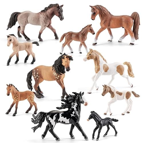 THINKBAY 10PCS Solid 6" Horses Family Figurines, Realistic Farm Animal Toys | Horses Family Toy Sets, 10 Solid Realistic Farm Animals, Great Birthday Gift for Learning, Cake Toppers for Kids Boys & Girls - Image 1
