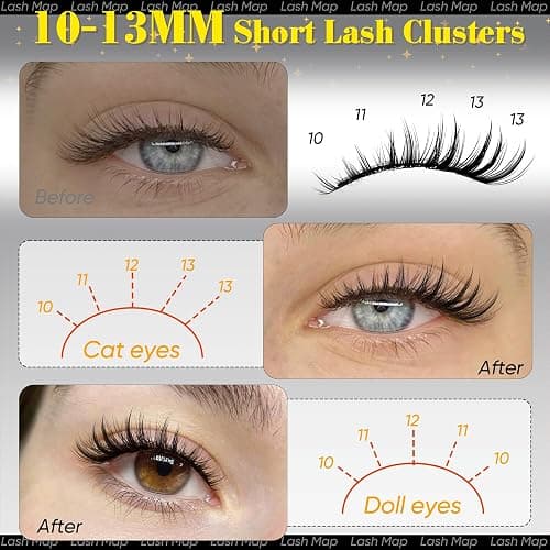 Pleell Lash Clusters Natural Eyelash Clusters 10-13mm Wispy Lashes Clusters Fairy Cluster Eyelash Extensions Thin & Invisible Band Cluster Lashes for Daily/Photo C-Curly Manga Eyelashes Clusters thumbnail 3