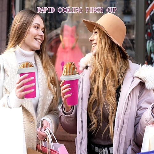 Slushy Maker Cups, DIY Magic Slushy Maker Squeeze Cups, Portable Smoothie Squeeze Cup for Juices, Milk and Ice Cream Make, Double Layers Silicone Slushie Cup with Straw for Friends,Family Gifts-Pink thumbnail 7