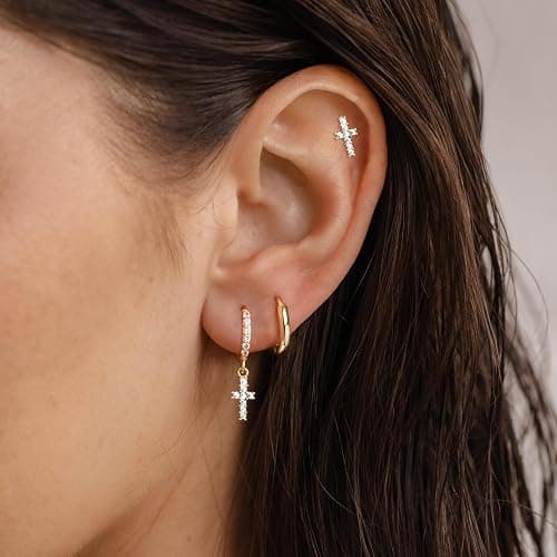 SELFROSE Stack Earrings For Women,Dainty 14K Gold Plated Pearl Hoop Huggie Earring Set Cute Chain Cartilage Earring Stack Trendy Hypoallergenic Long Drop Stud Earrings Jewelry thumbnail 2