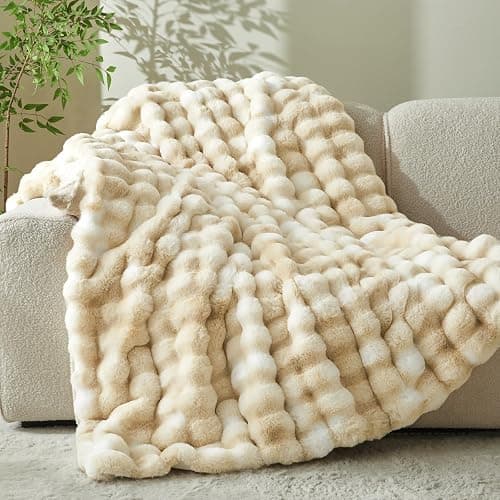 BEDELITE Faux Fur Throw Blanket for Couch, Decorative Tie-Dye Khaki Plush Bubble Blanket - Super Soft & Cozy Fluffy Faux Rabbit Fur Blanket for Women Gift, 60x80 Inches thumbnail 8