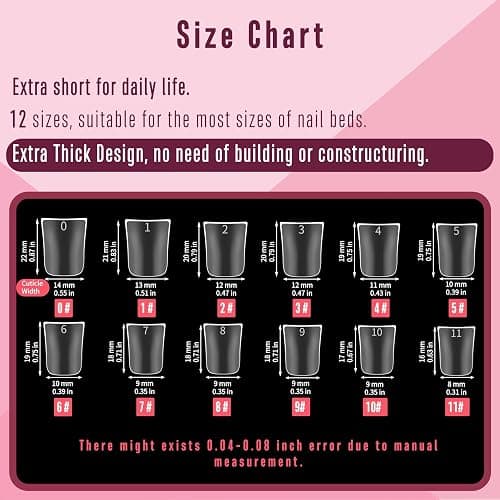 NOVO OVO Upgraded Extra Thick Short Duck Feet Nail Tips Full Cover for Press on Acrylic, Clear Pre-Etched Matter Flare Wide French Soft Gel Fake False Nail Extension Full Coverage x 12 Sizes 360 pcs thumbnail 6