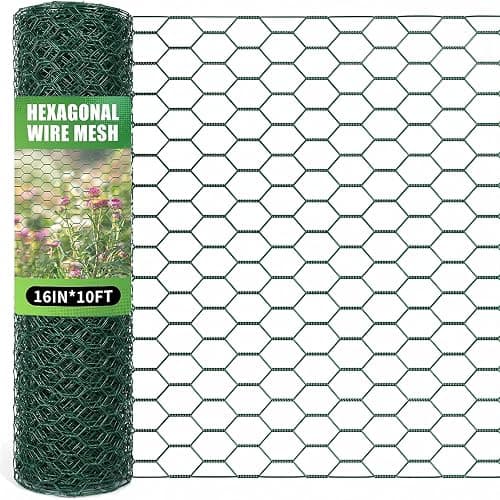 Bittesnew 16 x 120 Inches Chicken Wire for Floral Arrangements, Green Chicken Wire, Hexagonal Galvanized Wire Mesh for Poultry Barrier, Flower Arrangement, Crafts and Garden, Green - Image 1