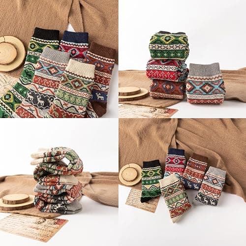 LKV 5 Pairs Wool Socks for Women - Cute Fuzzy Warm Colorful Crew Socks for Women Winter Christmas Stocking Stuffers Gifts thumbnail 2