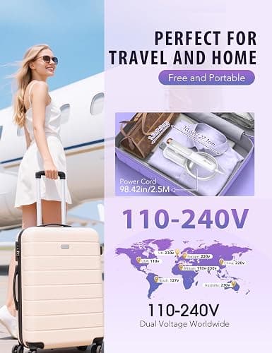 Travel Steamer for Clothes, Portable Mini Clothes irons, 120-240V Adaptive Voltage Clothes Steamer Handheld, Garment Steamer, 15s Heat Up, Adjustable Steam/Temperature - White thumbnail 2