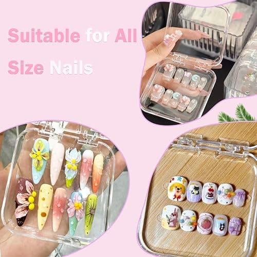 24pcs Press on Nail Storage Box with 10M Adhesive Double Sided Tape Acrylic Nail Display Box Artificial False Nail Box Organizer Fake Nail Case Transparent Nail Packaging Boxes for Nail Salon thumbnail 5