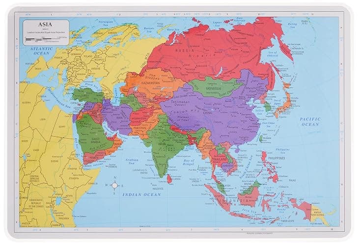 Painless Learning Asia Map Placemat 12 x 17 1/2 inches - Image 1
