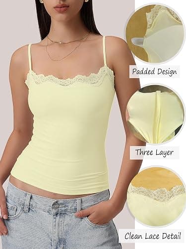 Starrylion Padded Lace Cami Top Double Lined Sexy Tank Top Spaghetti Strap Club Party Shirt thumbnail 4