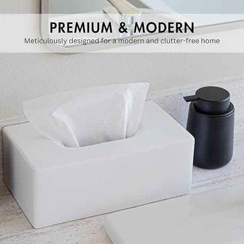 Yew Design Matte White Tissue Box Cover Rectangular, Facial Tissue Dispenser for Bathroom, Kitchen, Bedroom, Office, Hotel, Restaurant, Countertop, Nightstand, Car, and Desk thumbnail 4