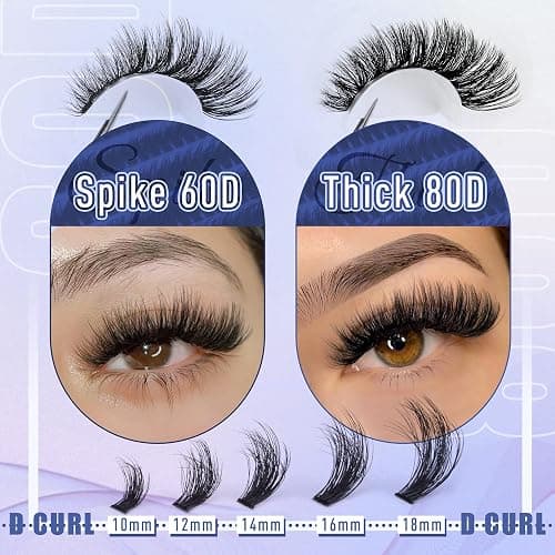 Fluff Lash Clusters 60D+80D Thick Eyelash Clusters D Curly Wispy Individual Lashes 10-18mm Cluster Eyelash Extensions 280pcs False Eyelashes DIY Flat Lash Extension by TOOCHUNAG thumbnail 7