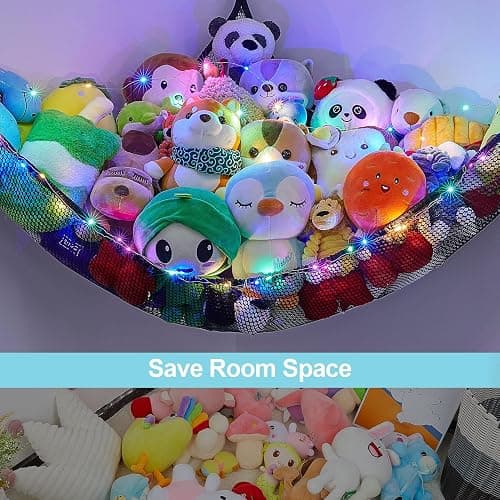 Unicorn Castle Stuffed Animals Net or Hammock Kids Toy Storage Organizer with LED Light Hanging Corner Stuffed Animals Holder Kids Girls Room Decor,Black,Large (Pack of 1) thumbnail 4