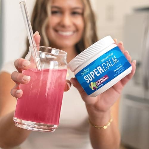 Nello Supercalm Powdered Drink Mix Tub, Cortisol Reducer* and Sleep Aid Supplement, L Theanine, Ksm-66 Ashwagandha, Magnesium Glycinate, Vitamin D 3, No Sugar, Non GMO, 30 Ct, BlackBerry Basil thumbnail 3