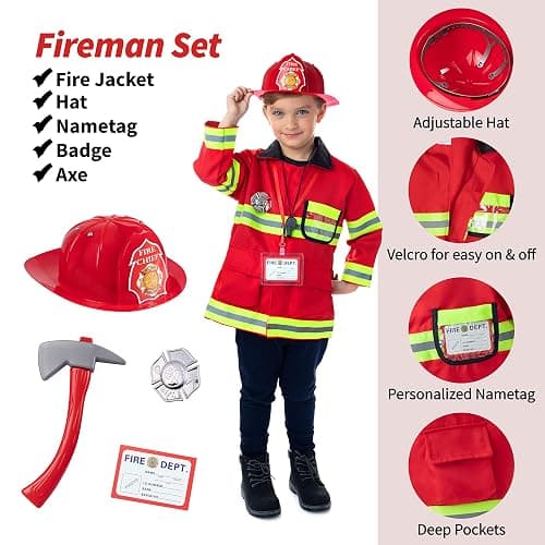 Born Toys 3-in-1 Toddler Dress Up Clothes for Boys & Girls Ages 3-7, Police, Firefighter and Doctor Pretend Play Set with Toy Accessories, Washable Costumes for Kids Career Day Outfit, Gift Ready Set thumbnail 3