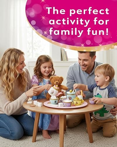 Disney Princess Wooden Tea Set – Pretend Play Tea Party Toy for Kids – Includes Teapot, Cups, Saucers, Spoons & Tray – Imaginative Role Play Set for Girls & Boys – Ages 3+, Pink thumbnail 5