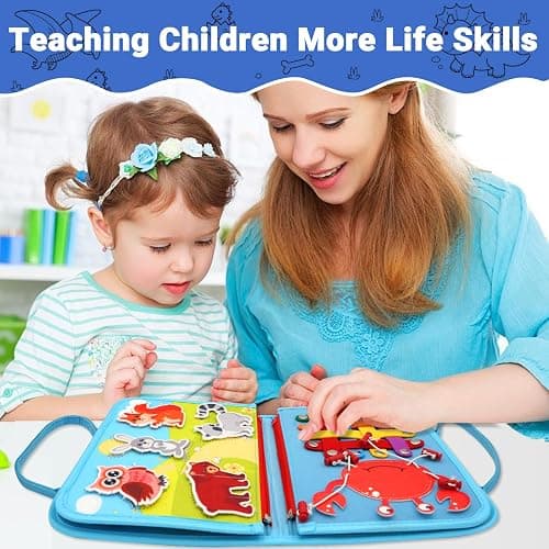 MEGRANATE Montessori Busy Board, Baby Busy Book Educational Learning Toys for Toddlers Quiet Book Activity Books Buckle Toy Fine Motor Skills Toys for 3+ Year Old Kids (Blue) thumbnail 2