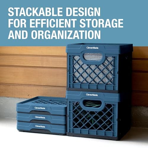 CleverMade Collapsible Milk Crate 25L (6.6 Gal) 3 Pack, 50 lb Capacity Heavy Duty Folding Crate – Stackable Storage Crates with File Rails, Plastic Collapsible Crates - Ocean thumbnail 6