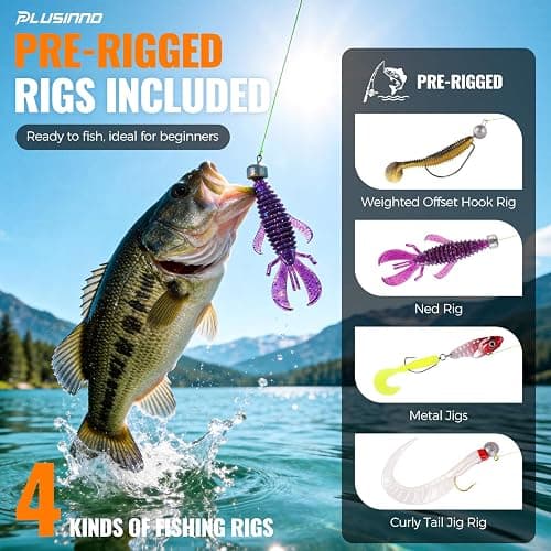 PLUSINNO Bass Fishing Lures Tackle Box Kit for All Water, 307 pcs | Pro Bass Fishing Gear Kit, for Freshwater Lake, Largemouth Bass, 6 Pre-rigged Jigs, Fishing Lure Set Gifts for Men Beginners thumbnail 3