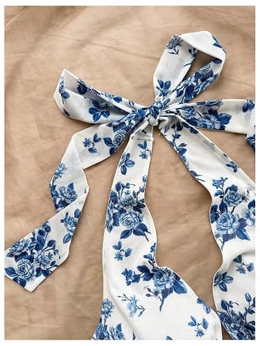 BEAUDRM Women's Boho Floral Print Halter Top Y2k Sleeveless Backless Bow Knot Ruffle Tank Tops Blue Small thumbnail 4