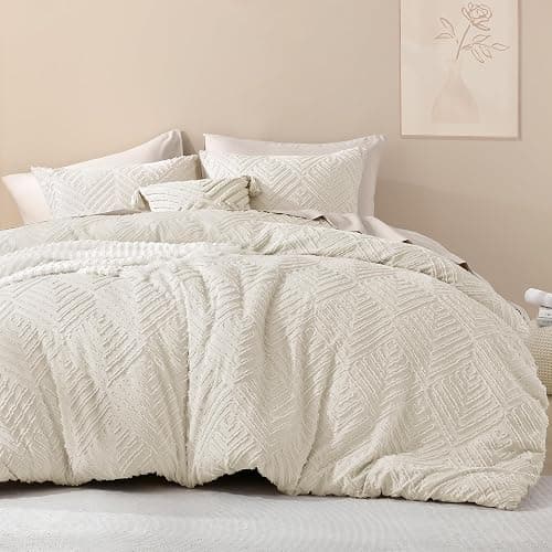 Litanika Queen Comforter Set Beige, 3 Pieces Cream Tufted Boho Farmhouse Bedding Comforter Sets, Lightweight Fluffy Comforter Bed Set for All Season (90x90In Comforter and 2 Pillowcases) thumbnail 3