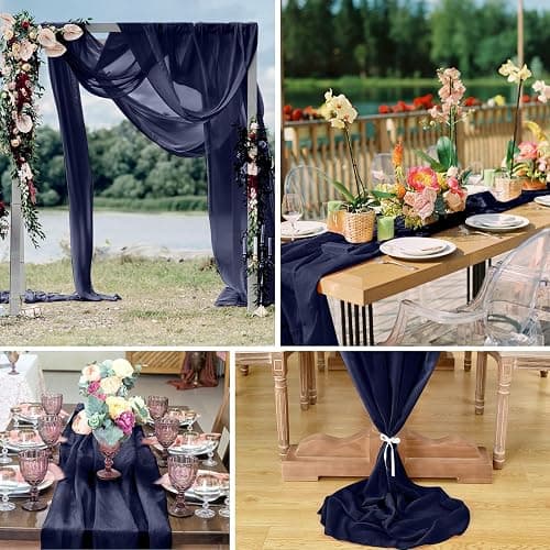 10 Pack 10ft Navy Blue Chiffon Table Runners Wedding Table Runner Sheer Romantic Tulle Table Runner for Christmas Wedding Bridal Tea Party Baby Shower Birthday Party Table Decorations(120 x 12 in) thumbnail 6