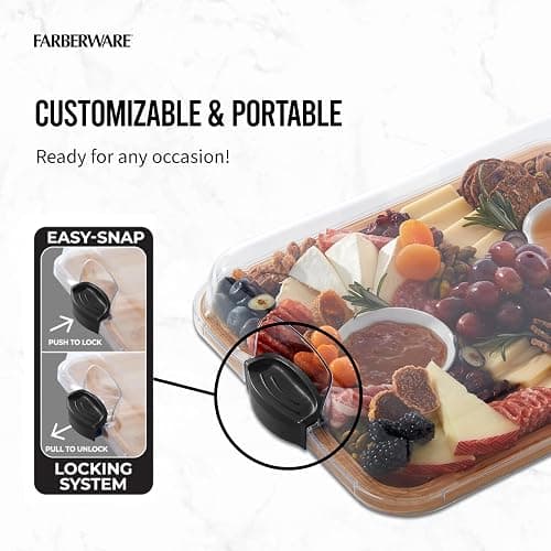 Farberware Build-A-Board Bamboo Cutting Board with Single Storage Compartment, Clear Locking Lid, Black Handles, Perfect for Charcuterie & Snacks thumbnail 6