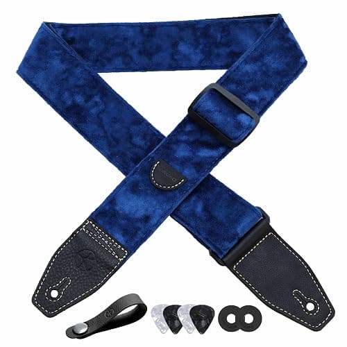 YIKOKO Guitar Strap 2 inch Velvet Guitar Straps with Full Grain Leather End, for Bass Electric and Acoustic Guitars, Free Strap Button, 2 Strap Locks and 4 Guitar Picks - Image 1