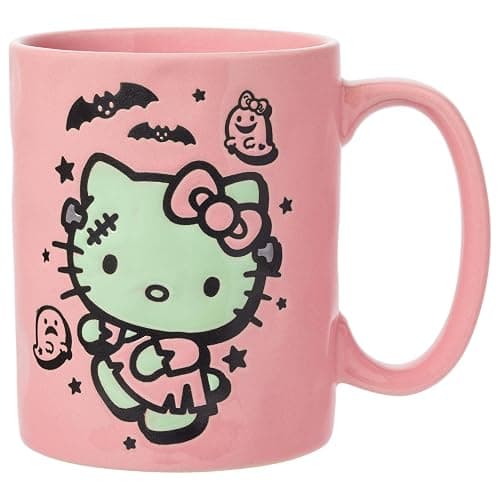 Silver Buffalo Sanrio Hello Kitty Halloween Frankenstein Wax Resist Ceramic Pottery Mug, 17 Ounces - Image 1