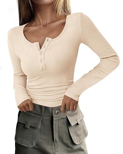 PRETTYGARDEN Women's 2025 Spring Fall Long Sleeve Henley T Shirts Button Ribbed Knit Slim Fit Casual Basic Tops Blouse - Image 1
