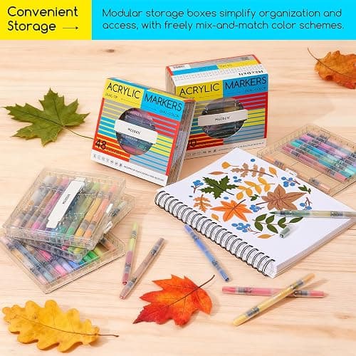 MEEDEN Acrylic Paint Markers Dual Tip: 96 Colors/48 Pcs Brush Tip Acrylic Marker with Automatic Ink Control for Art Supplies - Quick Dry Paint Pens for Rock, Wood, Canvas, Fabric, Glass, Metal thumbnail 2