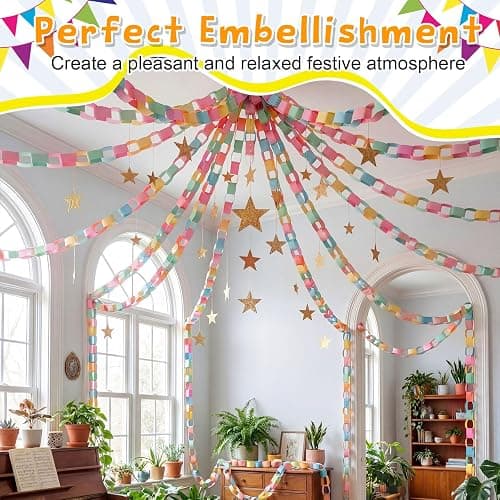 Maitys 500 Sheets Paper Chain Strips and Mirror Star Garland 13 Feet Paper Crafts Banner with Double Sided Tape for Crafting Birthday Wedding Festival Theme Party Decor (Candy,3 x 8 Inches) thumbnail 6