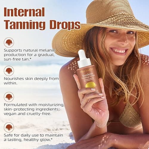 Sunless Tanning Drops to Drink | Oral Drinkable Sunless Tanning Drops for Natural Glow | Safe & Long-Lasting Enhances Natural Tan | for All Skin Types thumbnail 8