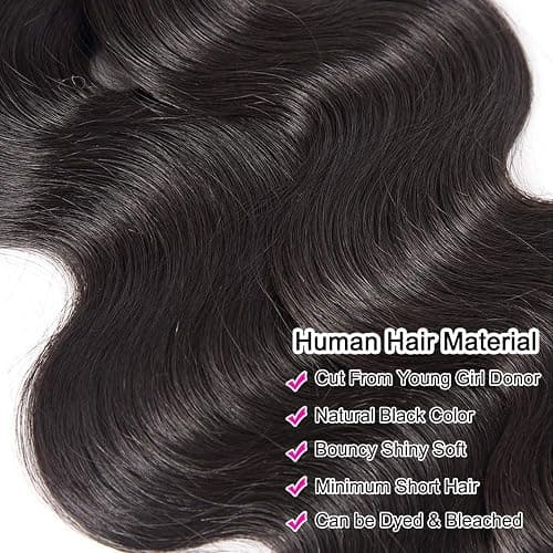 12A Human Hair Bundles 12 14 16 Inch Body Wave 3 Bundles Human Hair 100% Unprocessed Brazilian Virgin Hair Extensions Real Human Hair Quick Weave Hair Bundles for Women Double Weft Natural Black thumbnail 4