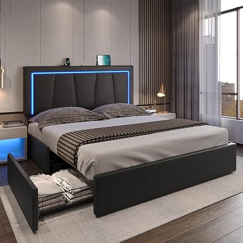 Queen Bed Frame with Headboard and 4 Storage - Image 1