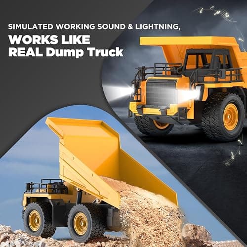 9-Channel RC Dump Truck Toy | 1:18 Scale Construction Vehicle with Working Bed, Lights & Sounds, All-Terrain Tires, 100-Min Rechargeable Battery, 2025 New STEM Birthday Gift for Kids 6-12 & Adults thumbnail 4