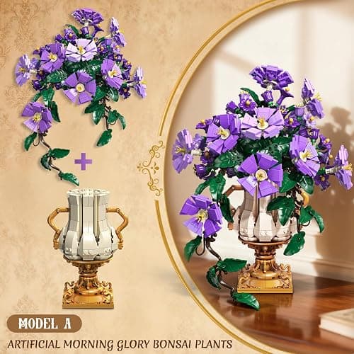 CUBIMANA Flowers Botanicals Building Set with Vase - 2 in 1 Morning Glory Bonsai Building Blocks Plants Arrangement Vintage Wall Flower Pots Home Decor, Gift for Valentine's Day Adults 12+ (1136PCS) thumbnail 5
