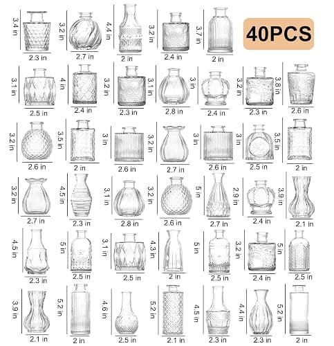 Glass Bud Vases Set of 40 PCS, Small Flower Vases for Wedding Centerpiece Table Decoration, Vintage Vase in Bulk for Flower Arrangements, Mini Vase for Birthday Party, Festival Home Decor,Clear thumbnail 3