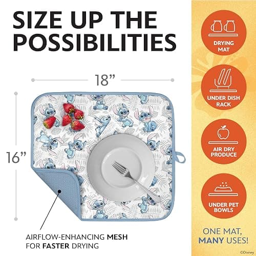 Disney Dish Drying Mats for Kitchen Counter (2 Pack) – 16" x 18" Absorbent Kitchen Drying Mats for Dishes – Fast-Drying, Machine Washable Dish Mats – Mickey & Minnie, Winnie the Pooh, & Stitch thumbnail 2