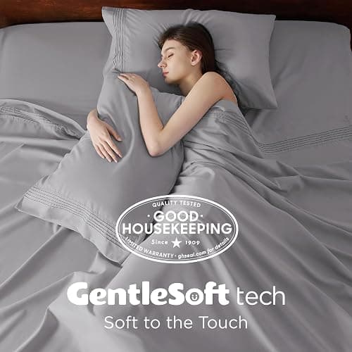 Bedsure Deep Pocket Full Size Bed Sheets Set - Fits Mattresses Up to 21 Inches Thick - 4 Piece GentleSoft Bed Sheets, Moisture Wicking, Cooling Bedsheet & Pillowcases, Easy & Secure Fit, Light Grey thumbnail 5