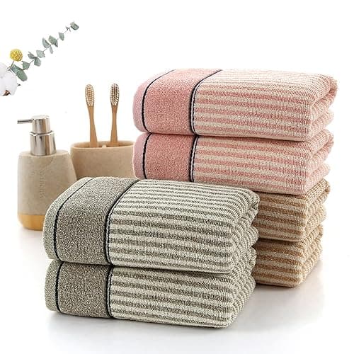 Pidada Hand Towels Set of 4 100% Cotton Striped Pattern Absorbent Soft Decorative Towel for Bathroom (Gray Brown) thumbnail 5
