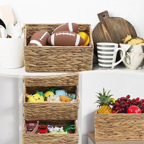Menkxi Wicker 3 Tier Foldable Storage Basket Floor Rack with Market Storage Basket Water Hyacinth Storage Rack Hand Woven Laundry Rack for Bathroom Kitchen Laundry Room Living Room Storage(White) thumbnail 6