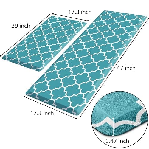 KMAT Kitchen Mat [2 PCS] Cushioned Anti-Fatigue Kitchen Rug, Waterproof Non-Slip Kitchen Mats and Rugs Heavy Duty PVC Ergonomic Comfort Foam Rug for Kitchen, Floor Home, Office, Sink, Laundry,Grey - 17.3 x 47 "+ 17.3 x 29 "--0.40inch - Grey thumbnail 3