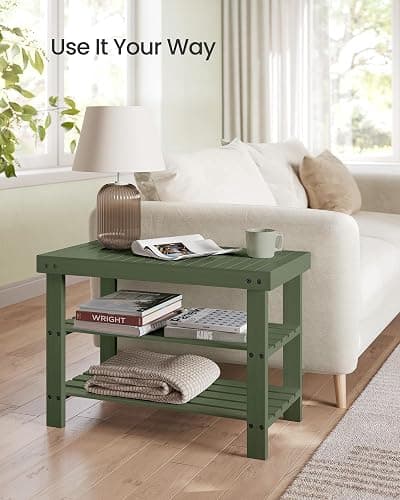 SONGMICS Shoe Rack Bench, 3-Tier Bamboo Shoe Storage Organizer, Entryway Bench, Holds Up to 286 lb, 11.3 x 27.6 x 17.8 Inches, for Entryway Bathroom Bedroom, Forest Green ULBS004C01 - 27.6"W - Forest Green thumbnail 5