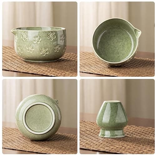 Veraelle Matcha Whisk Set, Ceramic Matcha Set, 6 Pcs Matcha Kit Includes Matcha Bowl, Matcha Whisk with Holder, Bamboo Scoop, Scoop Rest, Sifter, Ceremonial Matcha Tea Set, Perfect Gifts, Green thumbnail 8