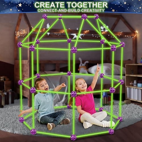 V-Opitos 140 Pack Glow in The Dart Fort Building Kits for Kids Age 4, 5, 6, 7, 8+ Years Old, STEM Building Toys for DIY Castles, Tunnels, Ideal Christmas, Birthday Gifts for Boys & Girls thumbnail 5